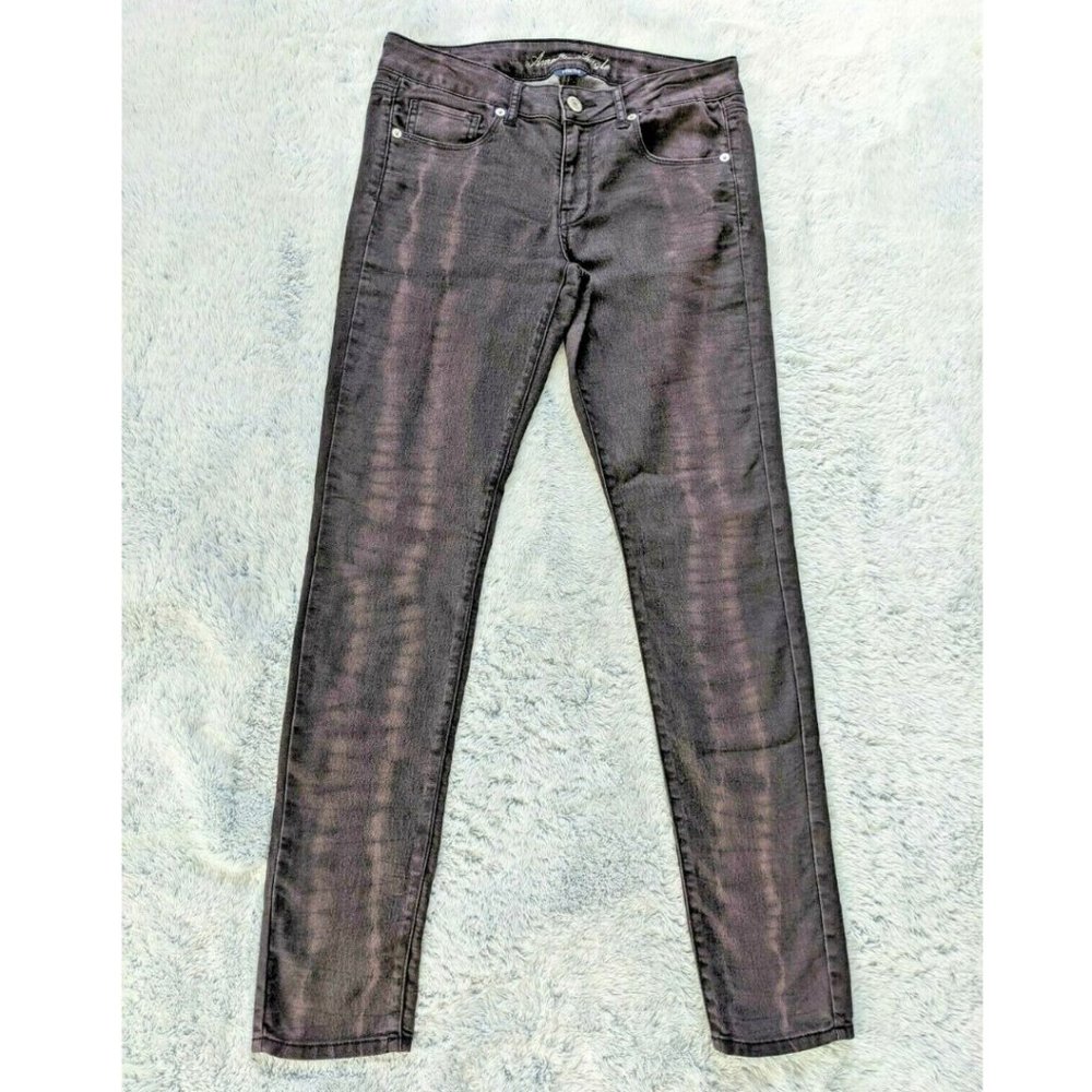 American Eagle Size 8 Black Skinny Mid Rise Jeans Tie Dye 31" Inseam Denim EUC